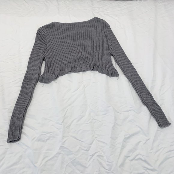 Shein ribbed knit solid sweater grey long sleeve crop top sexy under bust - Picture 7 of 9
